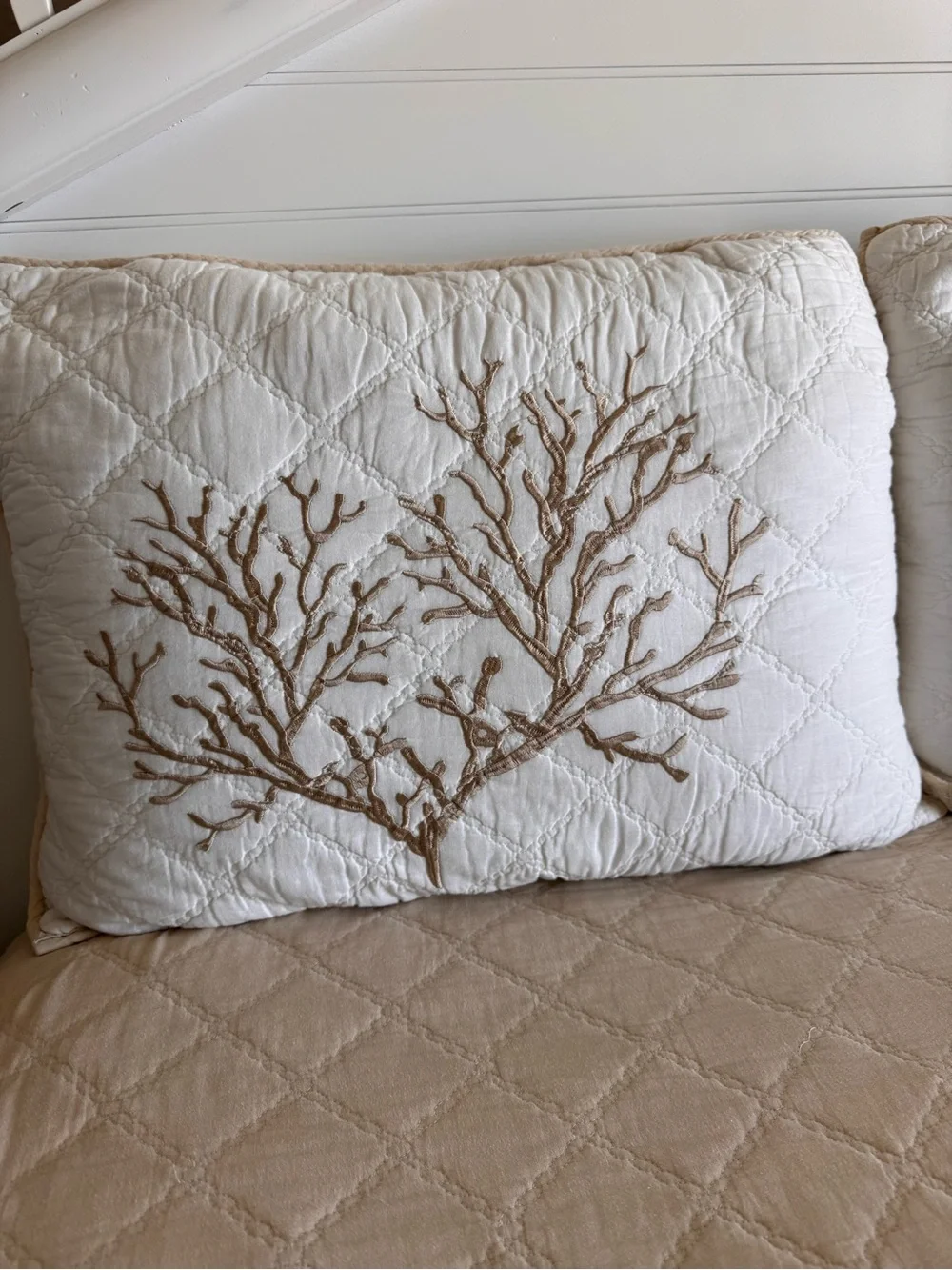 OVERSIZED Coastal Embroidered Coral Quilt Set - King